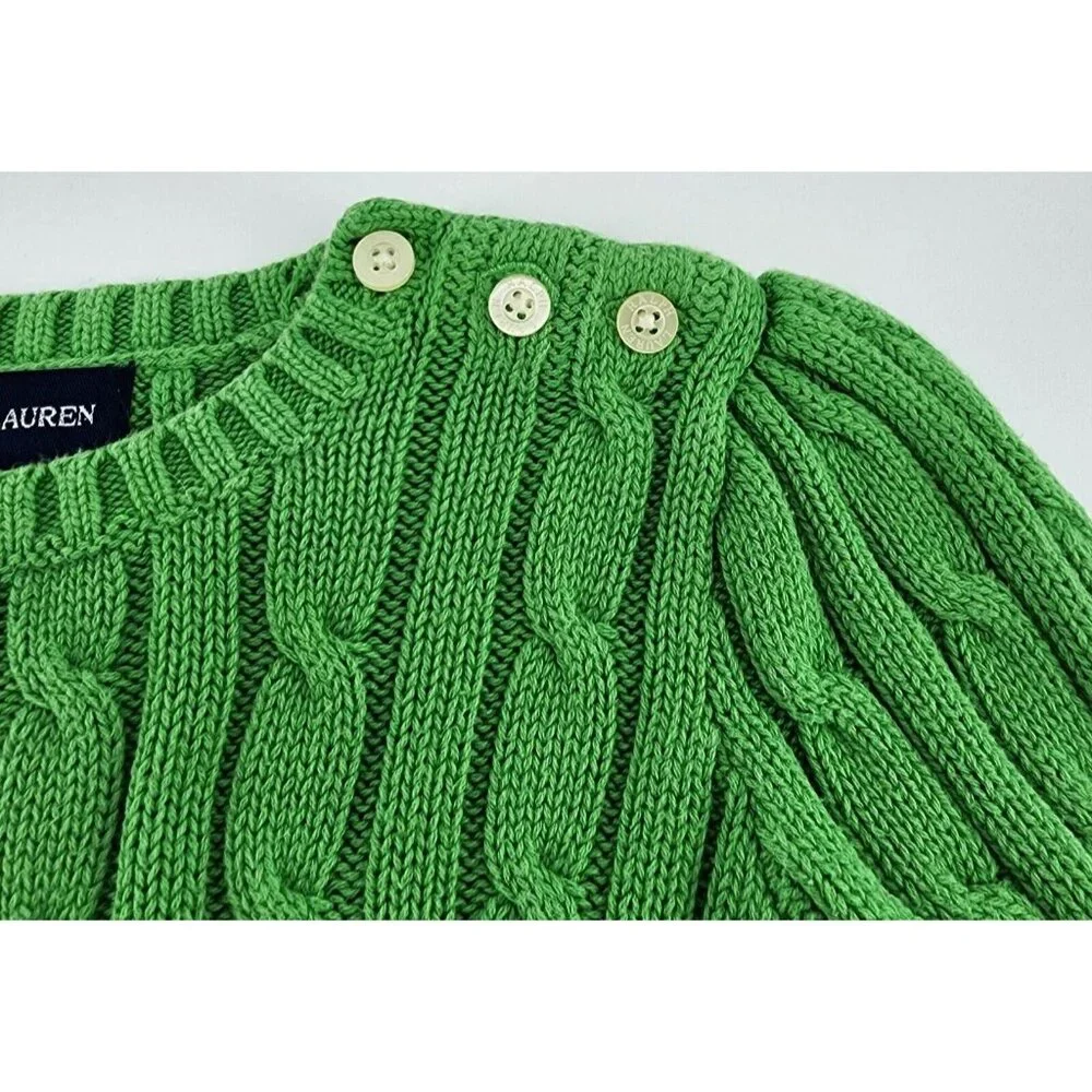 Ralph Lauren Kids‎ Long Sleeve Cable Knit Pullover Sweater Green/Pink Pony 3/3T